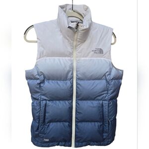 The North Face Women’s Nuptse 700 Goose Down Puffer Vest  Blue White Ombre Small
